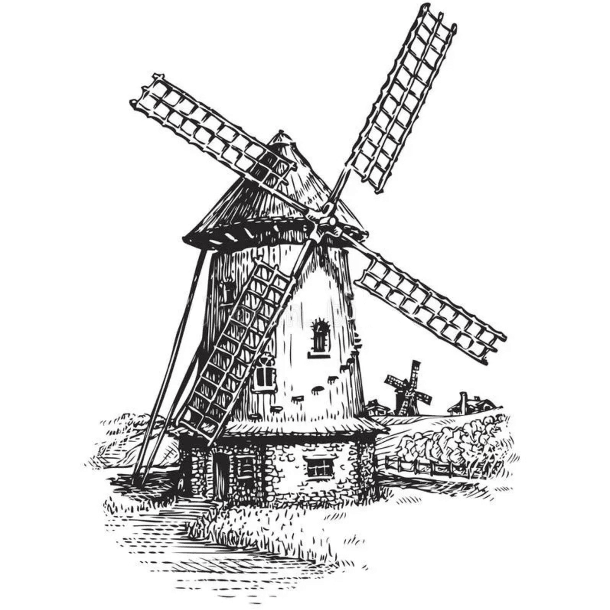 A hand-drawn windmill